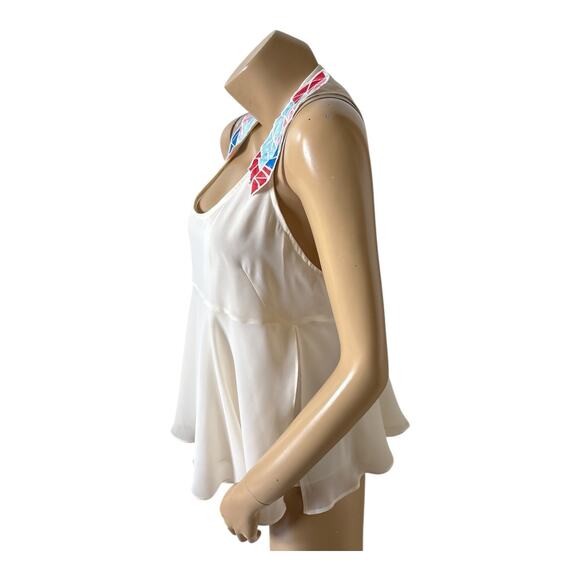 BCBGeneration Womens Size Medium Sleeveless Off White Mosaic Applique Shirt Top - Picture 2 of 8